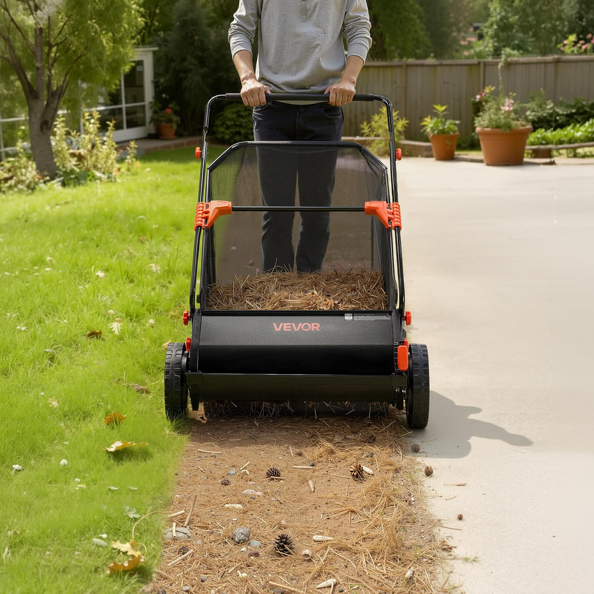 VEVOR Push Lawn Sweeper 26 in Leaf & Grass Collector 7 cu. ft. Hopper Bag Father Jim Norris notebooks