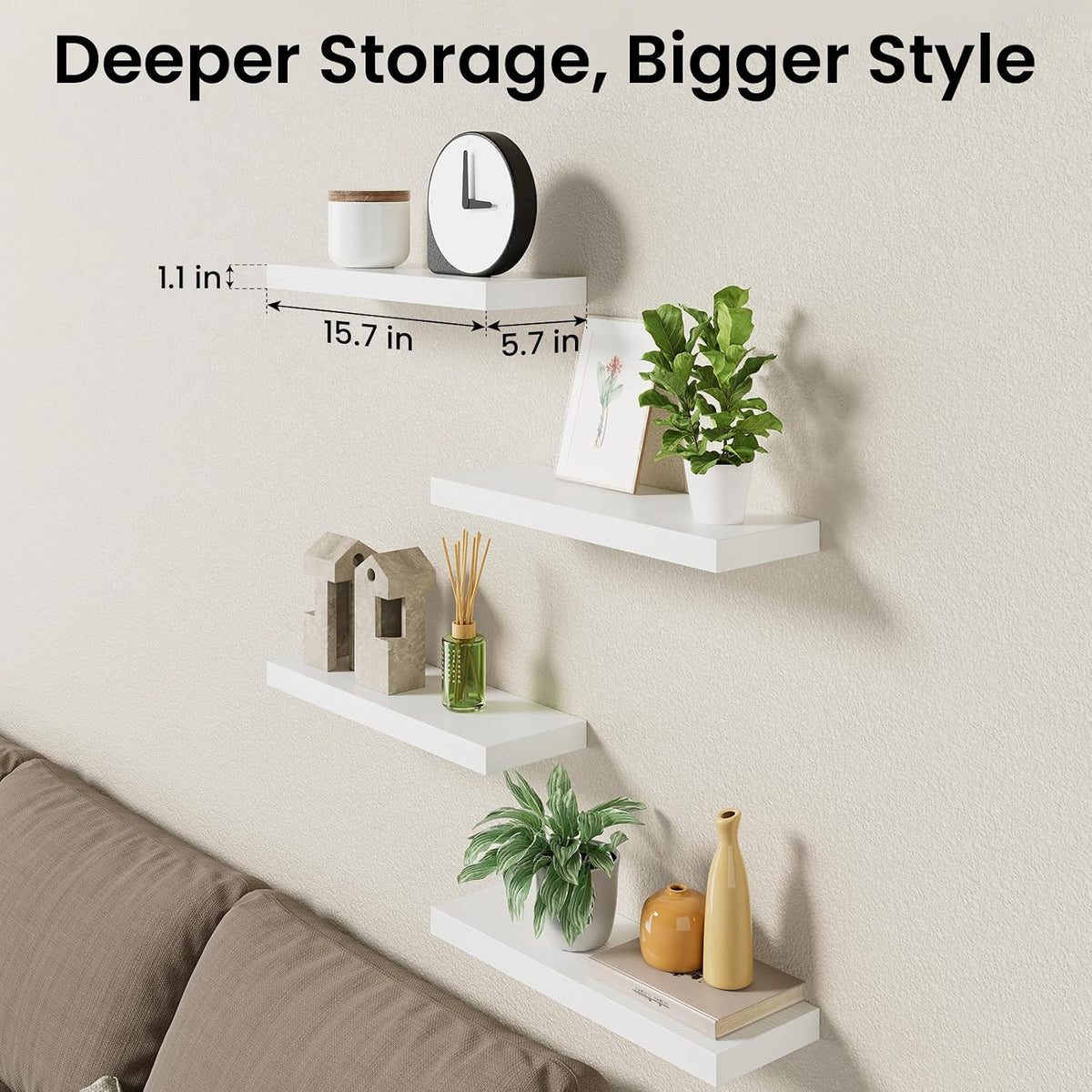 BAYKA Rustic Brown Bathroom Floating Shelves, 15.7in, 3Pk, Wall Mount Shelf