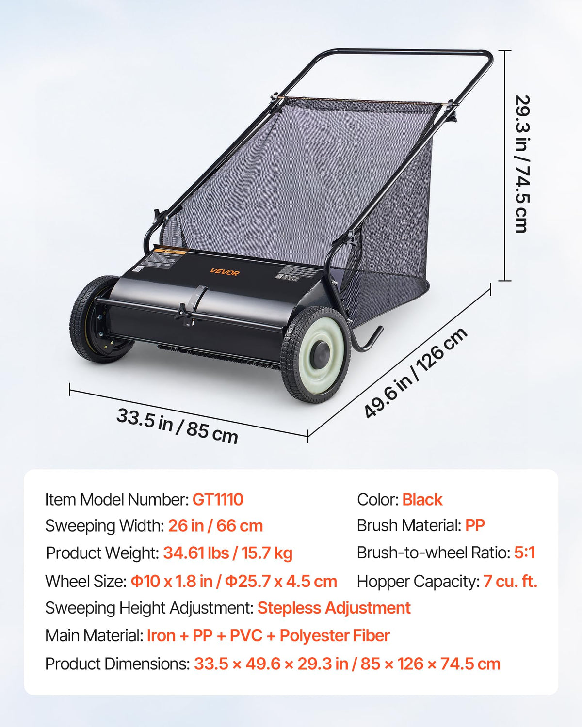 VEVOR Push Lawn Sweeper 26 in Leaf & Grass Collector 7 cu. ft. Hopper Bag Father Jim Norris notebooks