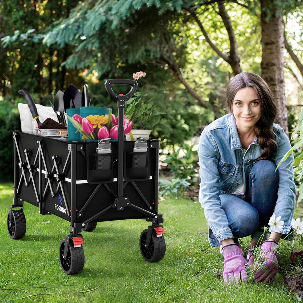 ROSONG Collapsible Wagon Cart with Wheels Foldable - Folding Utility Heavy Duty Wagons Carts for Grocery Sports Garden Shopping Camping Wheelbarrows (Pink, 120L) Father Jim Norris notebooks