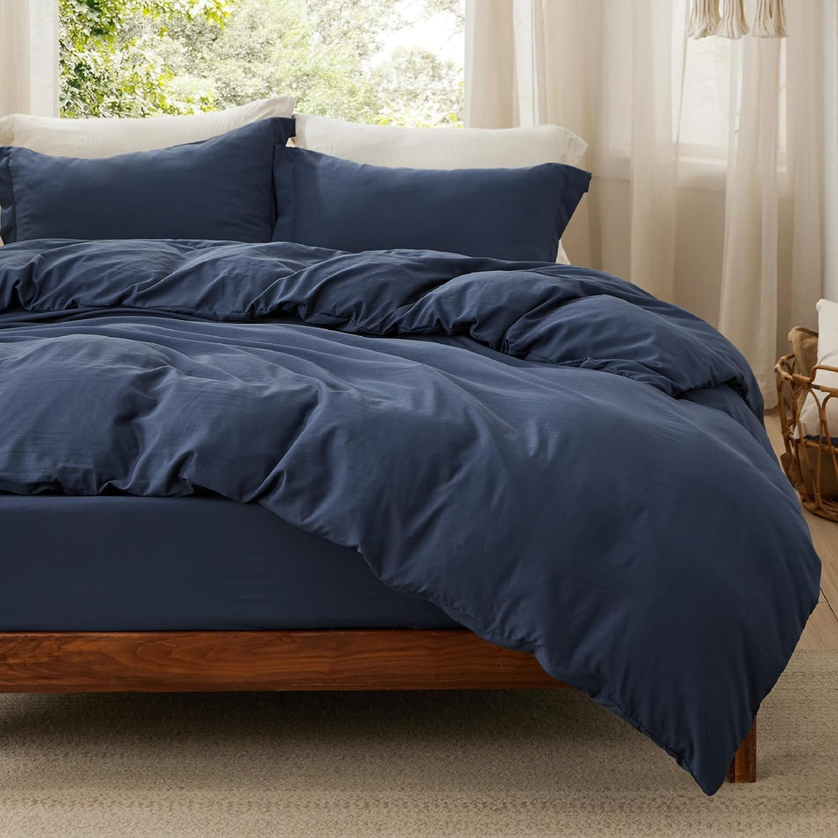 Bedsure Skipper Blue Duvet Cover Queen Size - 3 Pieces Prewashed Cotton-Like Polyester Extra Soft Bedding Set, Includes 1 Duvet Cover 90x90 Inches with Zipper Closure & 2 Pillow Shams, No Comforter