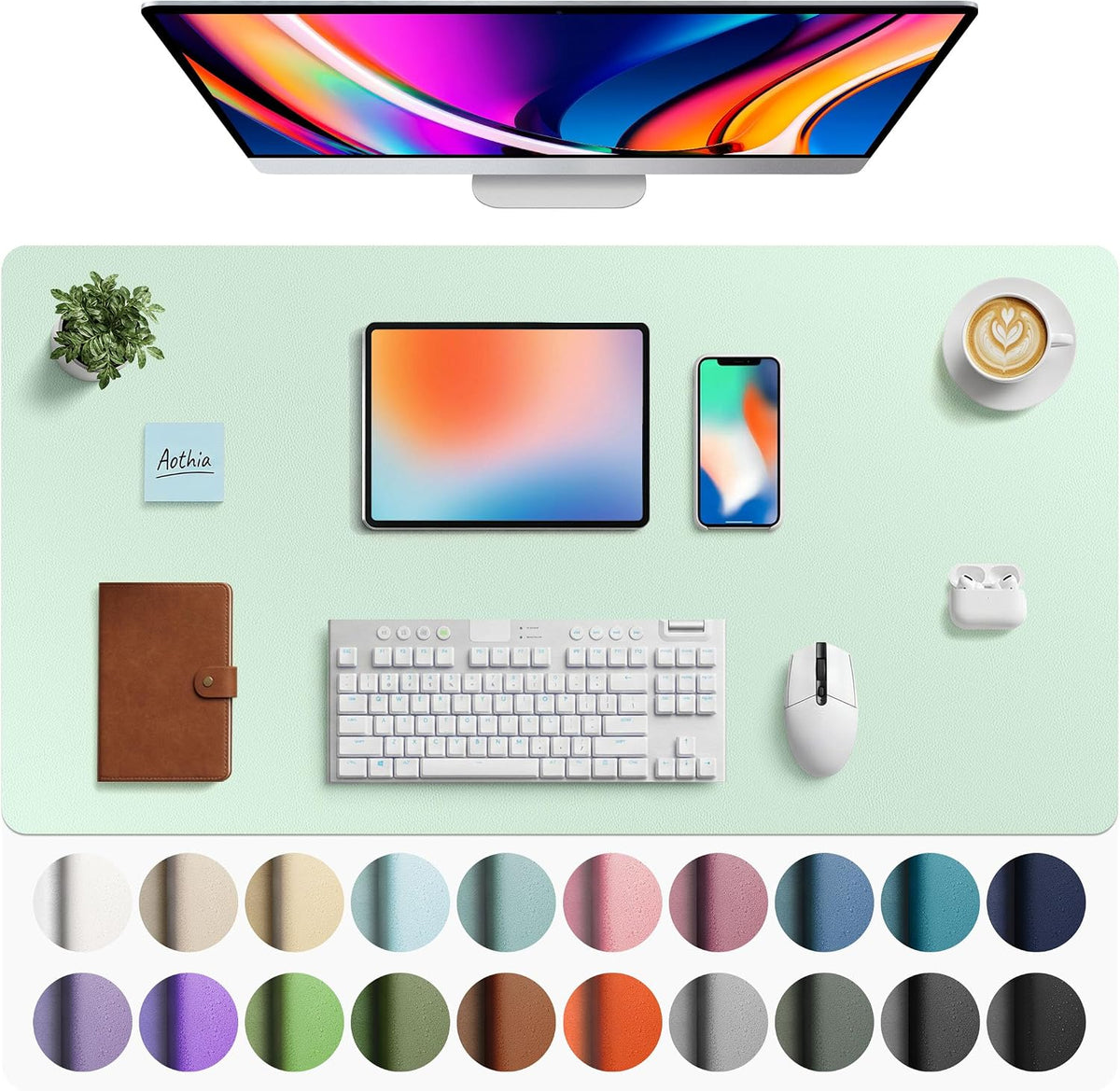 Aothia Non-Slip Waterproof PU Leather Desk Pad Protector for Mouse, Writing Desk, Office, Home, Laptop Blotter, 23.6" x 13.7", Black Father Jim Norris notebooks