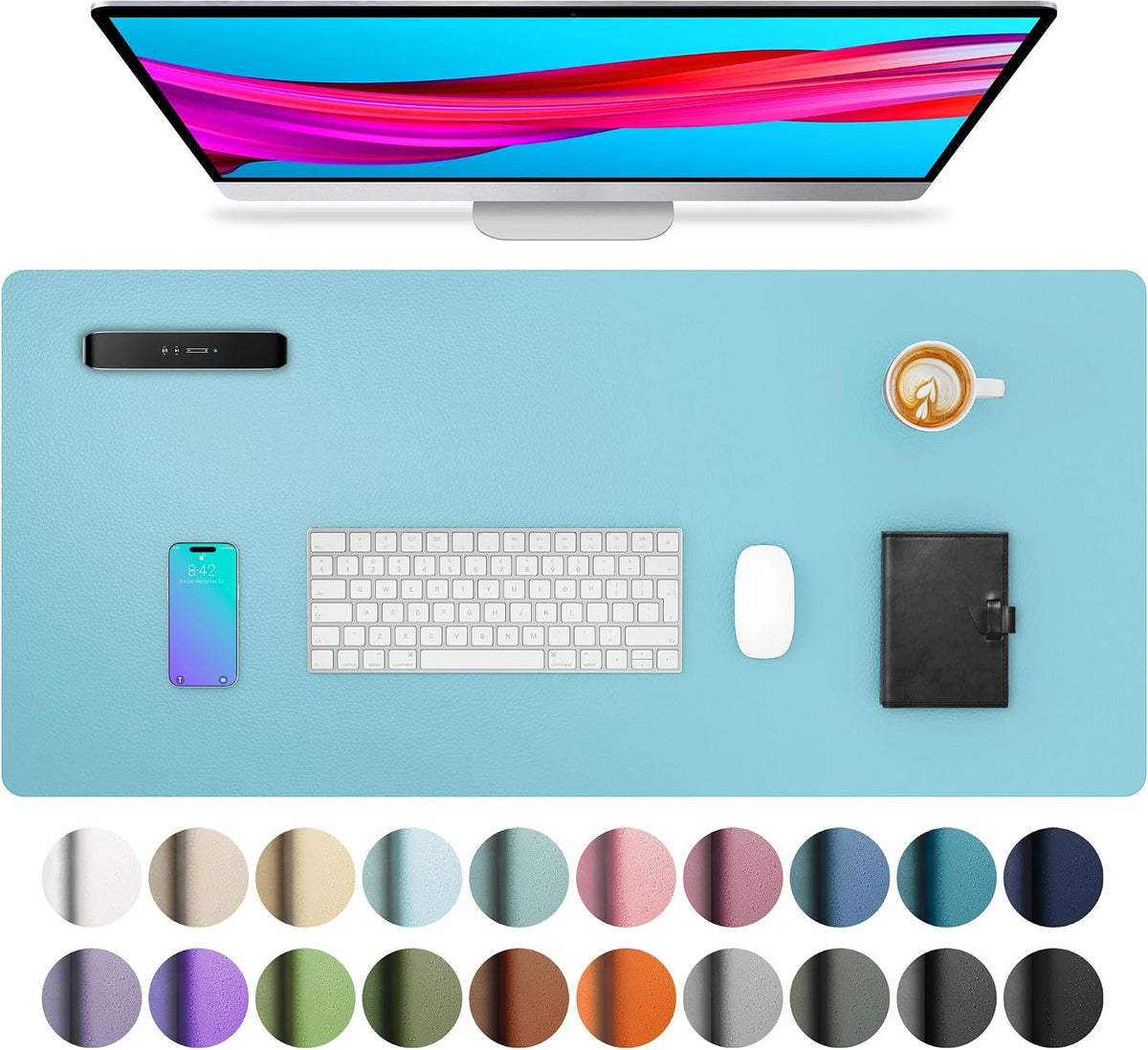 Aothia Non-Slip Waterproof PU Leather Desk Pad Protector for Mouse, Writing Desk, Office, Home, Laptop Blotter, 23.6" x 13.7", Black Father Jim Norris notebooks