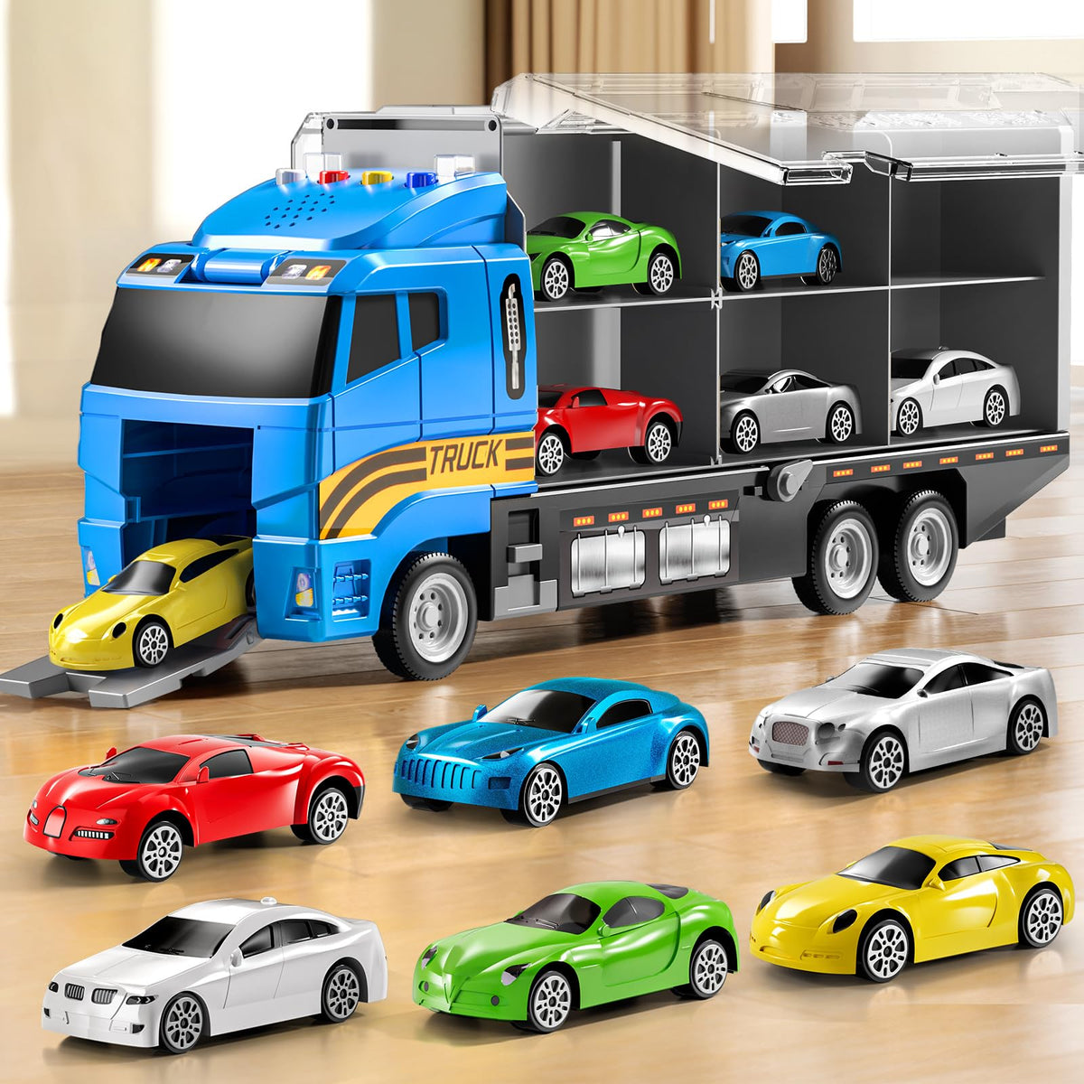 NIPLOOOW Kids Boys Construction Truck Vehicle Toy Set with Play Mat and Die-Cast Toy Car, Transport Carrier Truck for Kids 3-5, Birthday Gifts Toys for 3-8 Year Old Boys