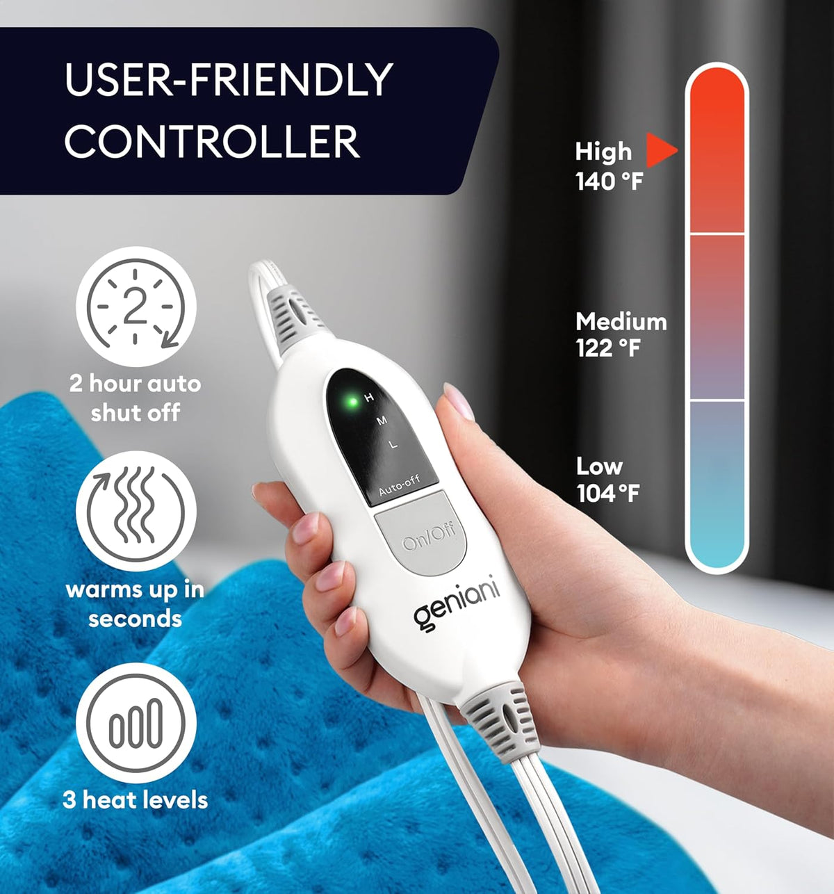 GENIANI XXL Heating Pad for Back Pain & Menstrual Pain Relief, Electric Throw Auto Shut Off,