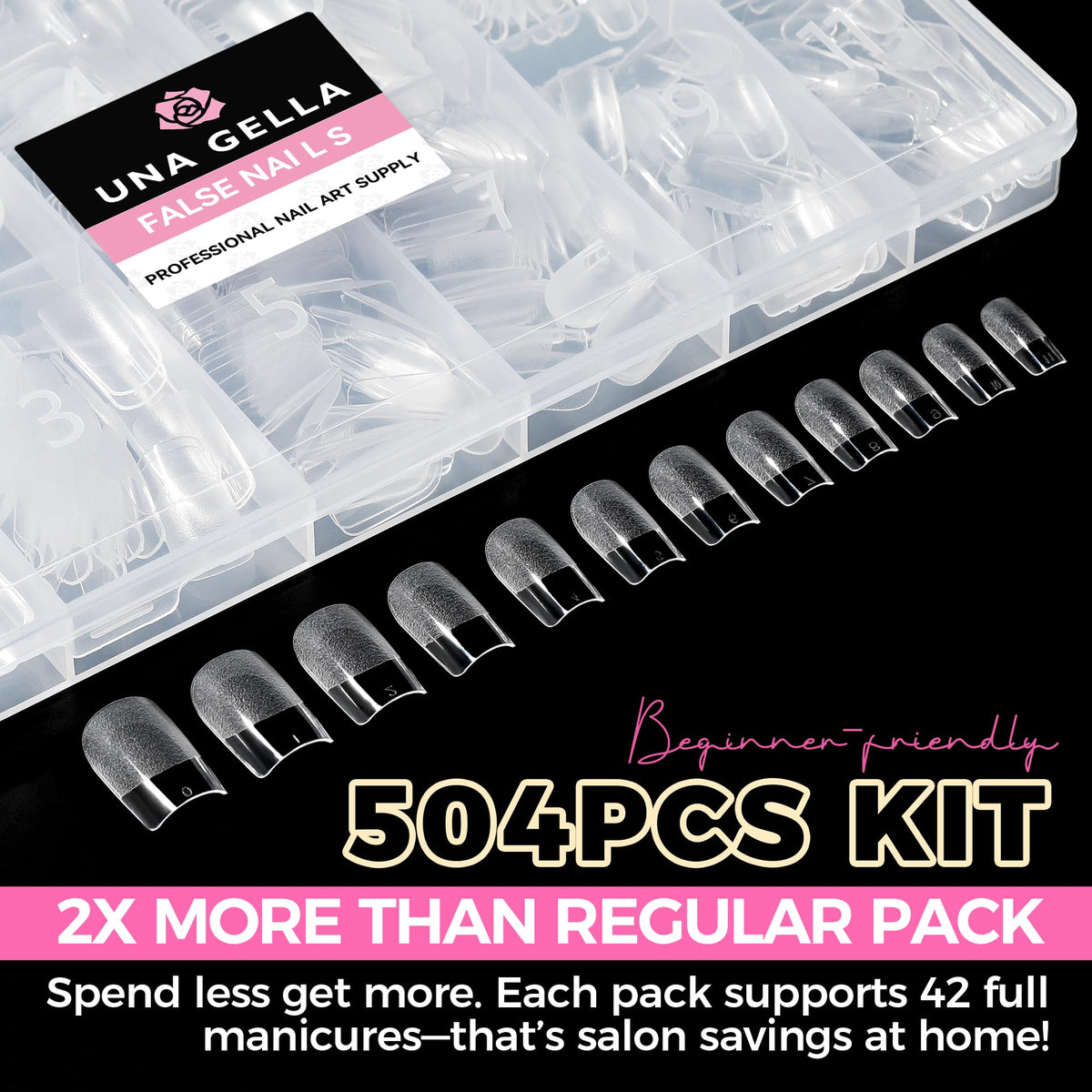 UNA GELLA Short Almond Nail Tips 504PCS Short Fake Nails Soft Press Ons