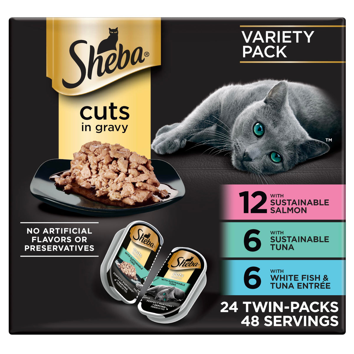 Sheba Perfect Portions Cuts Wet Cat Food, Salmon & Tuna, 2.6 oz, 12 ct, 2pk