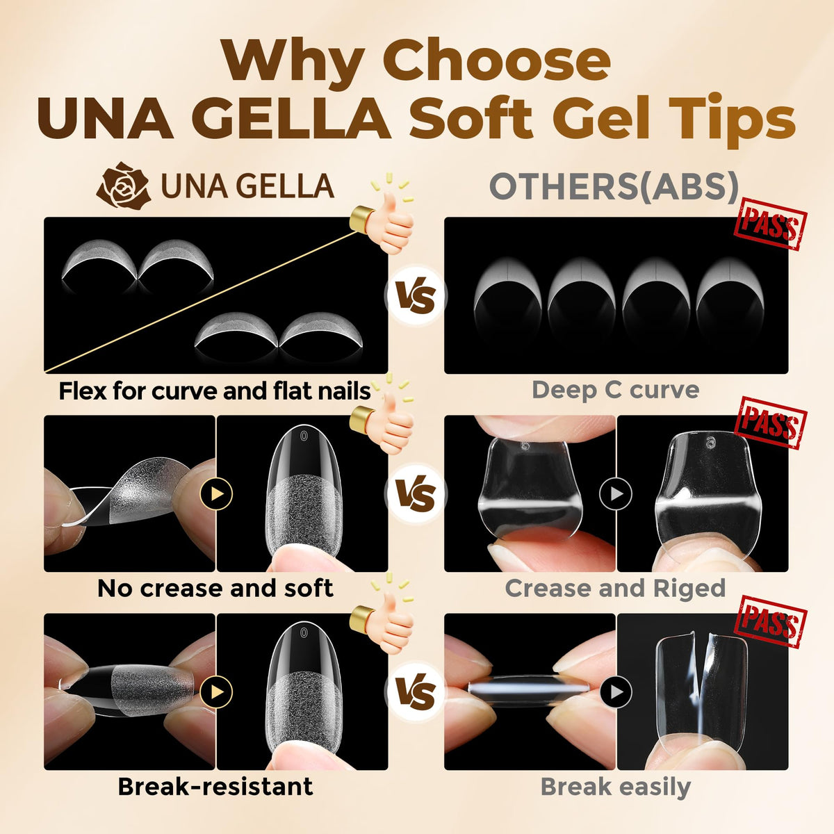 UNA GELLA Short Almond Nail Tips 504PCS Short Fake Nails Soft Press Ons