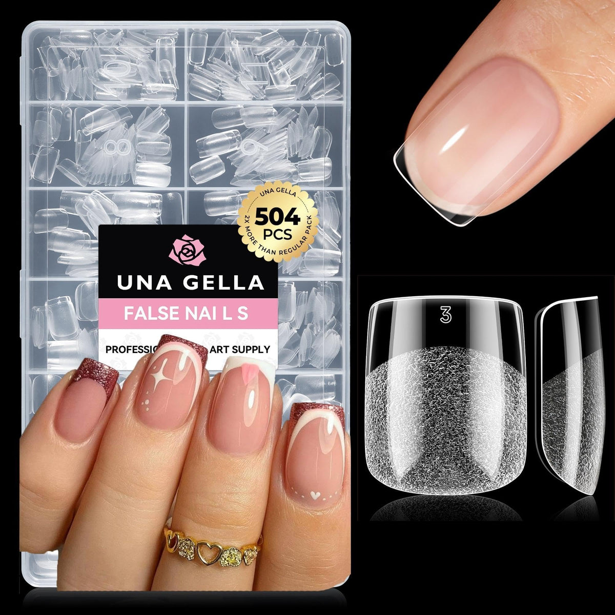 UNA GELLA Short Almond Nail Tips 504PCS Short Fake Nails Soft Press Ons