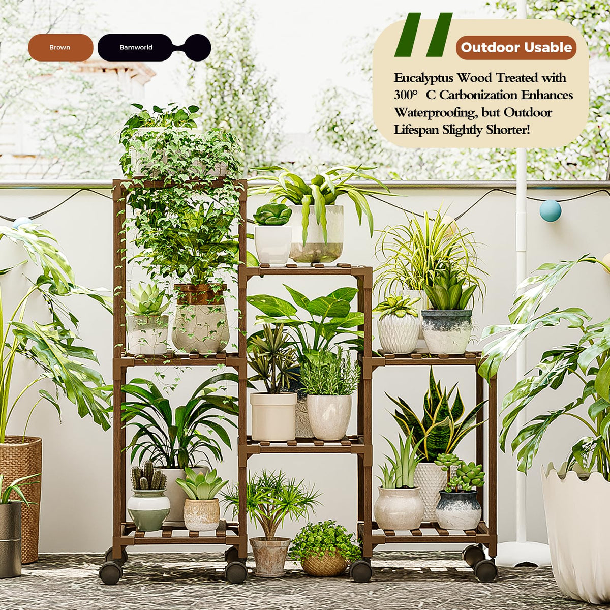 Bamworld Plant Stand Indoor with Flower Fairy Lights Battery Plant Shelf Father Jim Norris notebooks