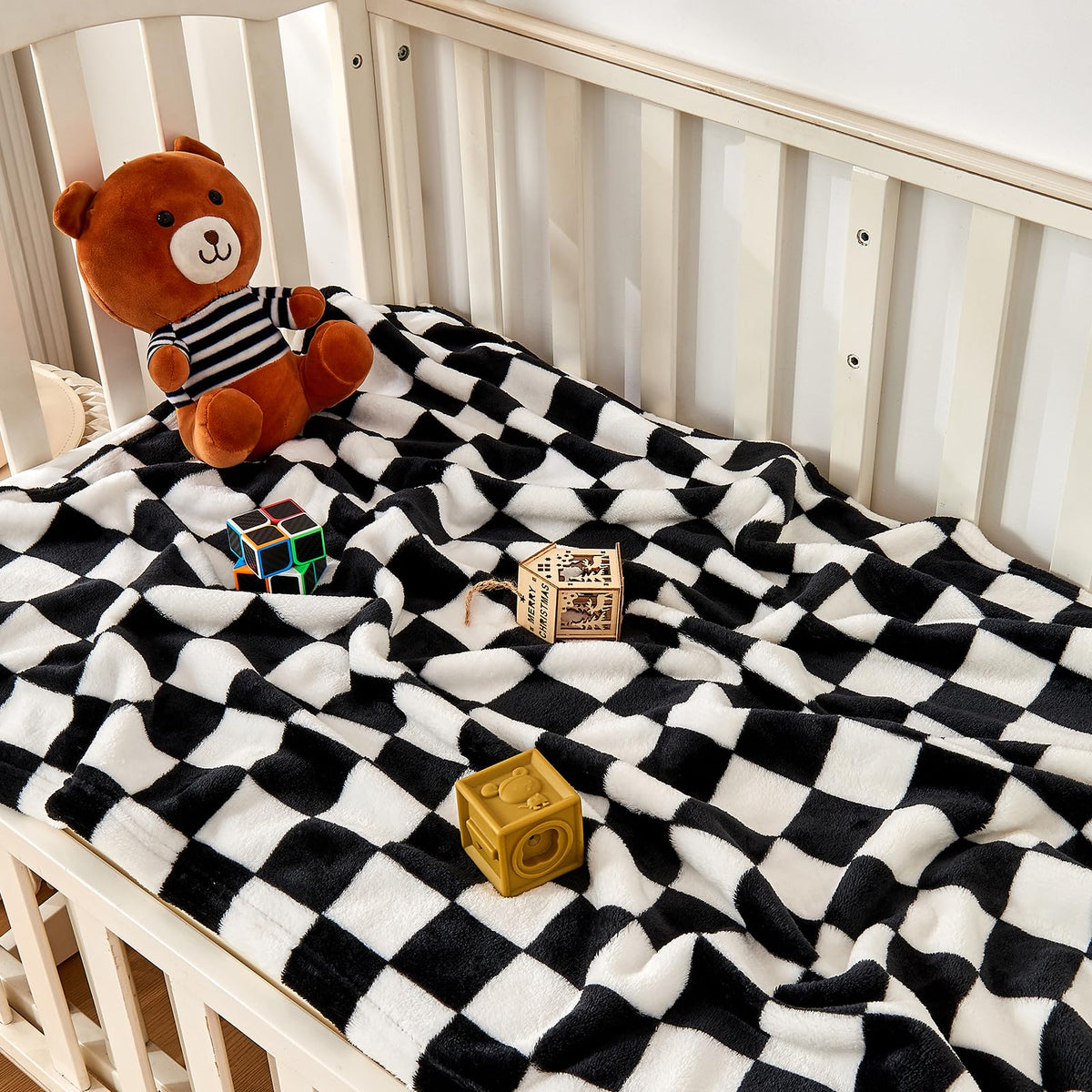 Yurhap Checkered Baby Blanket Fleece Baby Blankets for Boys, Ultra Soft Cozy Fluffy Infant Toddler Newborn Receiving Blankets for Crib Stroller, 30''x40'', Blue