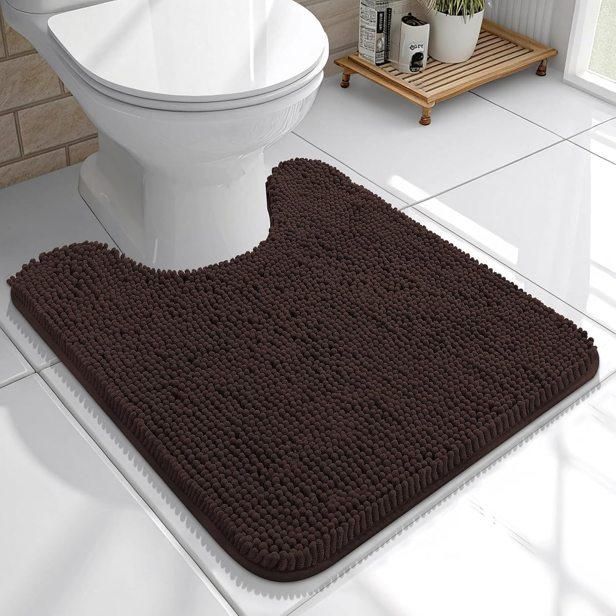 OLANLY Toilet Rugs U-Shaped 20x20,, Soft Absorbent Chenille Contour Rugs