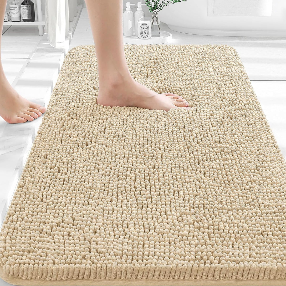 OLANLY Toilet Rugs U-Shaped 20x20,, Soft Absorbent Chenille Contour Rugs