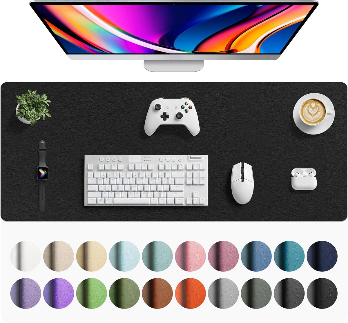 Aothia Non-Slip Waterproof PU Leather Desk Pad Protector for Mouse, Writing Desk, Office, Home, Laptop Blotter, 23.6" x 13.7", Black Father Jim Norris notebooks
