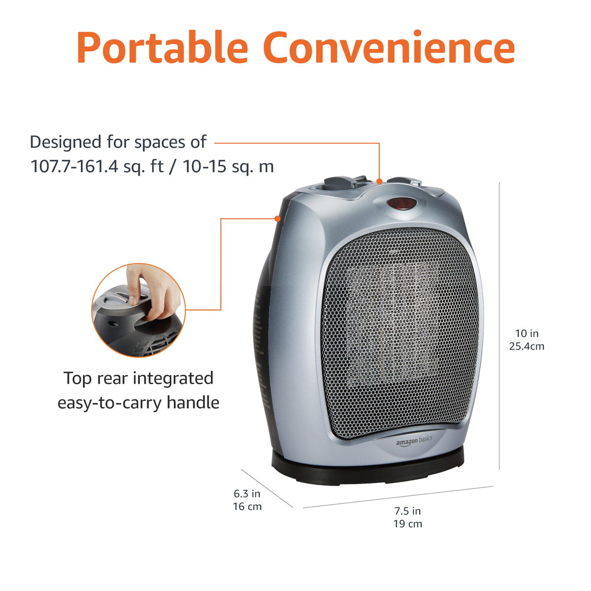 Amazon Basics Ceramic Space Heater, Portable Indoor Heating Solution, With Overheat and Tip-Over Protection,