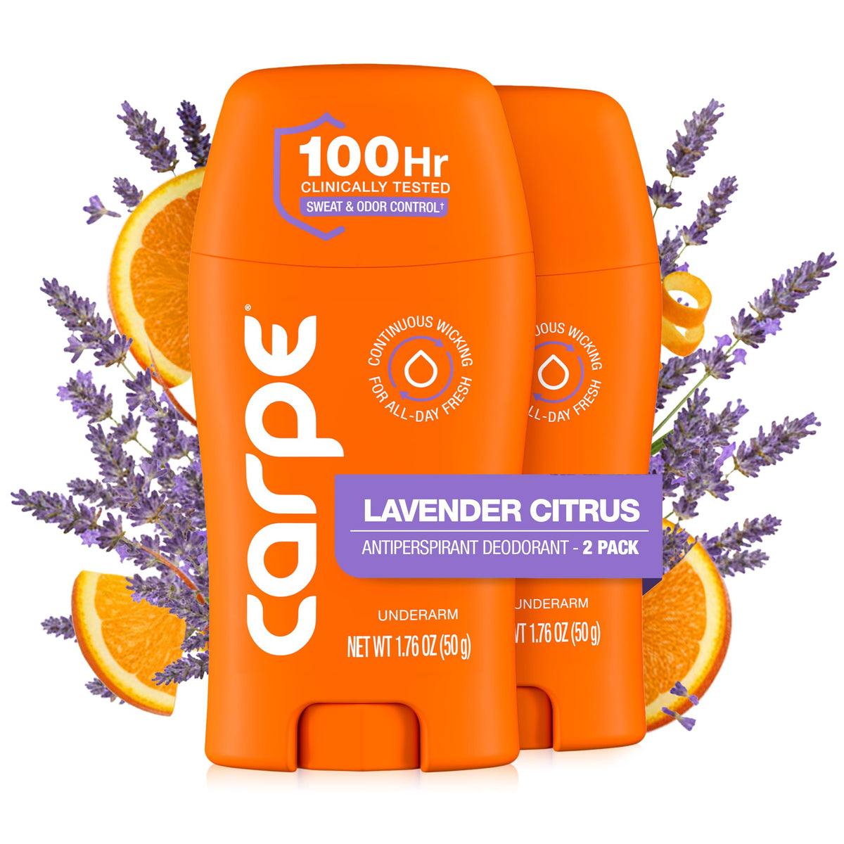 Carpe 100-Hour Deodorant Antiperspirant for Men, Clean Sport - 2 Pack