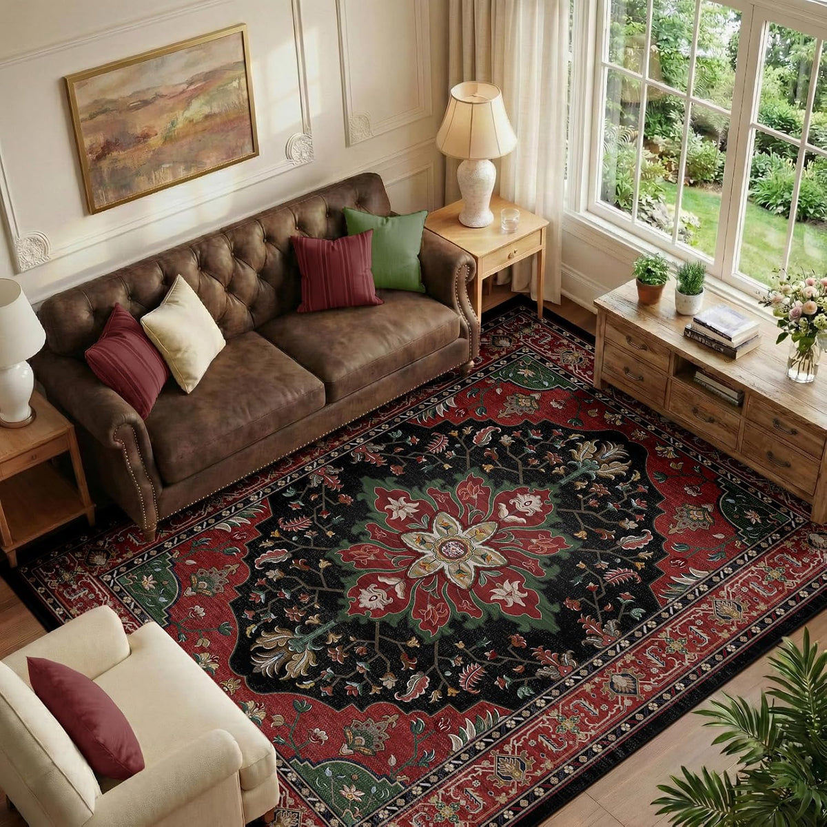 RELEANY Washable Area Rug, Small 2'x3', Teal Green/White/Navy