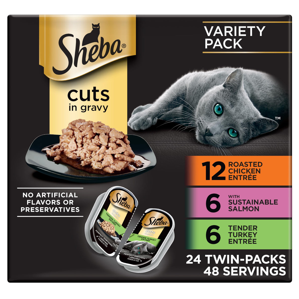 Sheba Perfect Portions Cuts Wet Cat Food, Salmon & Tuna, 2.6 oz, 12 ct, 2pk