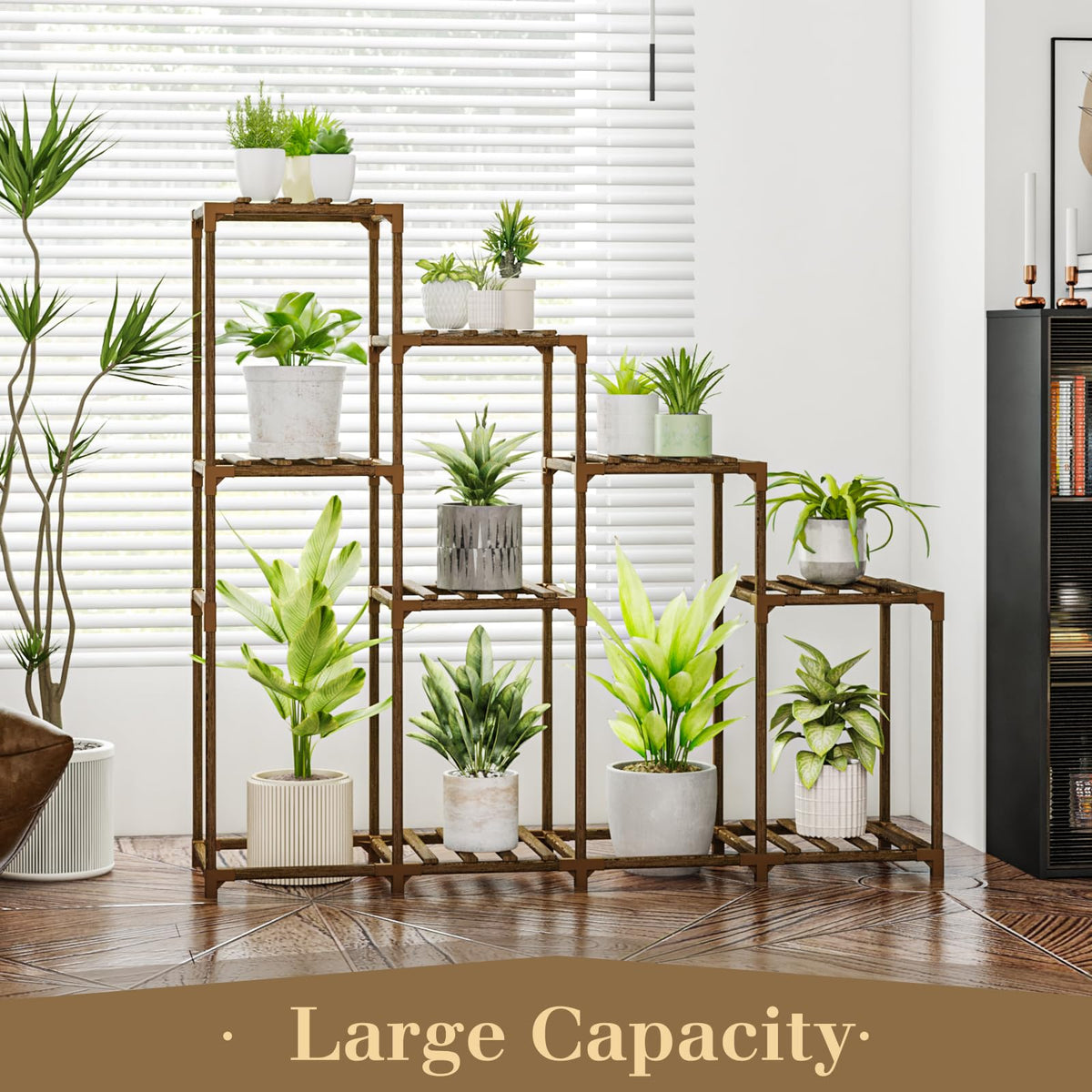 Bamworld Plant Stand Indoor with Flower Fairy Lights Battery Plant Shelf Father Jim Norris notebooks