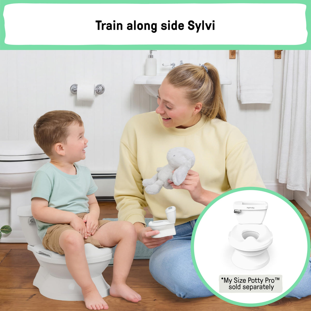 Ingenuity My Size Potty Training Toilet Kit with Sylvi Potty Training Book, Makes Learning