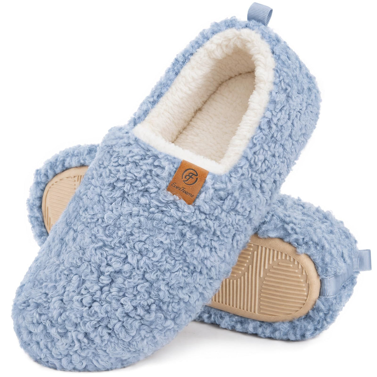 EverFoams Women’s Soft Curly Slippers Memory Foam Lightweight House Shoes