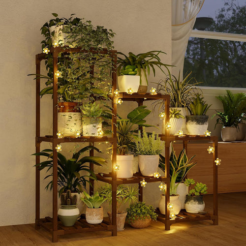 Bamworld Plant Stand Indoor with Flower Fairy Lights Battery Plant Shelf Father Jim Norris notebooks