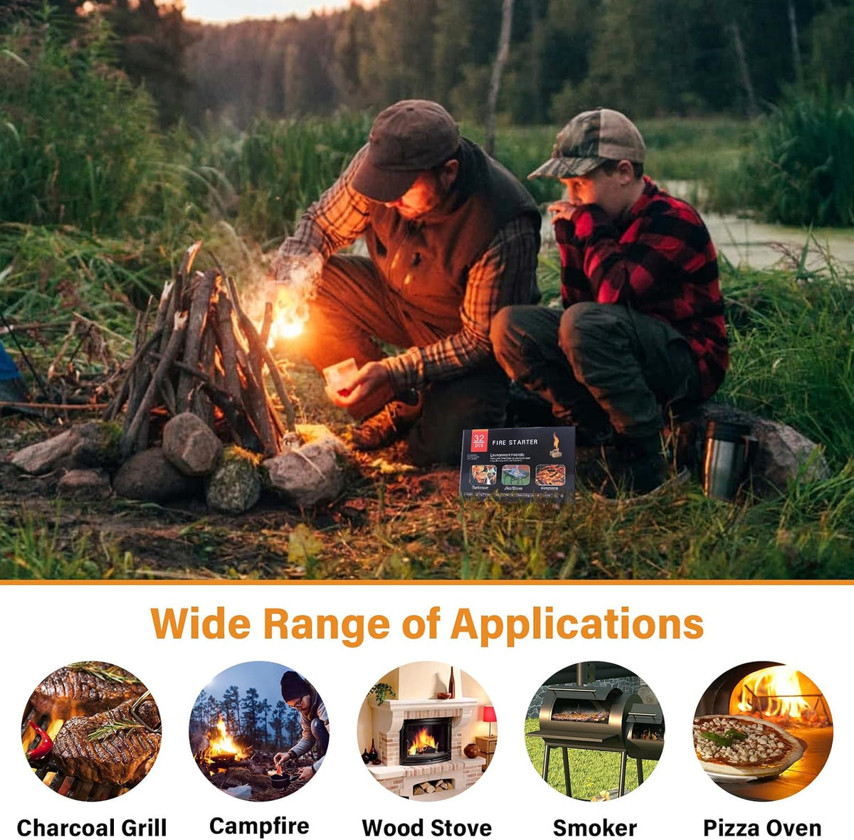 HGD Larger 32pcs Fire Starter, Natural Fire Starters for BBQ, Campfire, Fireplace, Charcoal, Wood Stove, Chimney, Fire Pit, Grill, Smoker, Indoor Outdoor Use Father Jim Norris notebooks