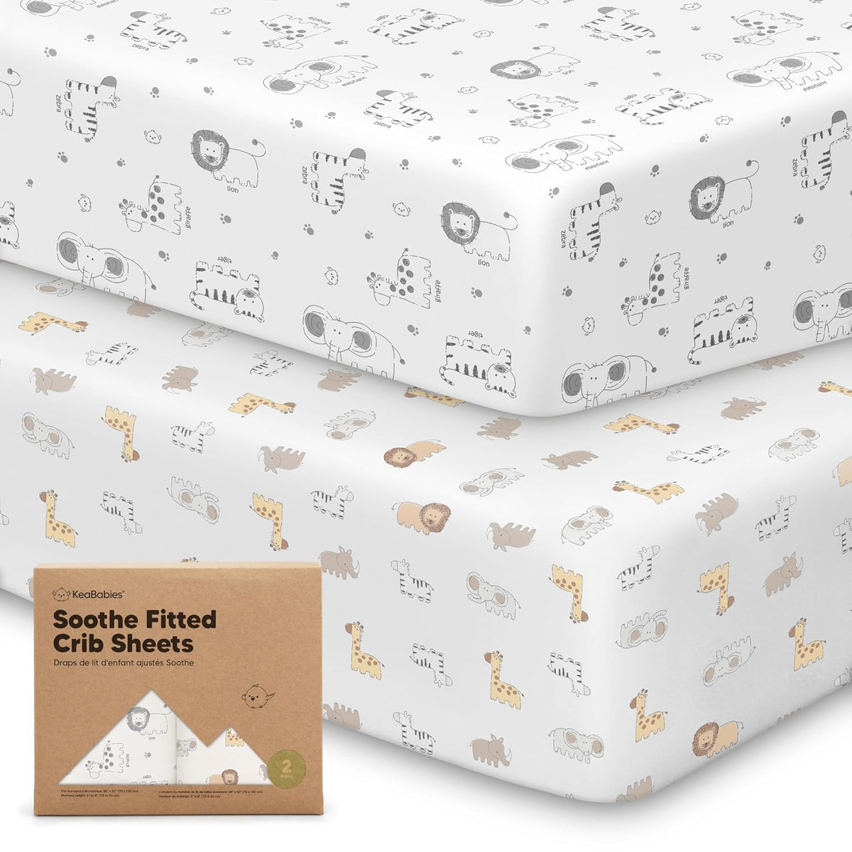 KeaBabies 2pk Organic Cotton Crib Sheets for Boys Girls 52x28, ABC Land Sky
