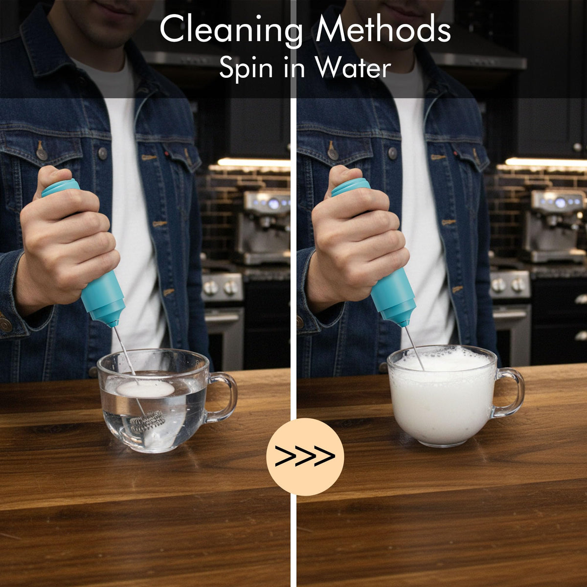 Rechargeable Milk Frother Handheld, 2-IN-1 Dual Spring Whisk Electric Frother Wand