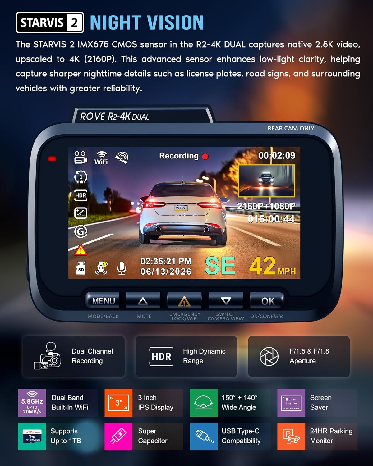 ROVE R2-4K Dual Dash Cam Front and Rear, STARVIS 2 Sensor, Free 128GB Card Father Jim Norris notebooks