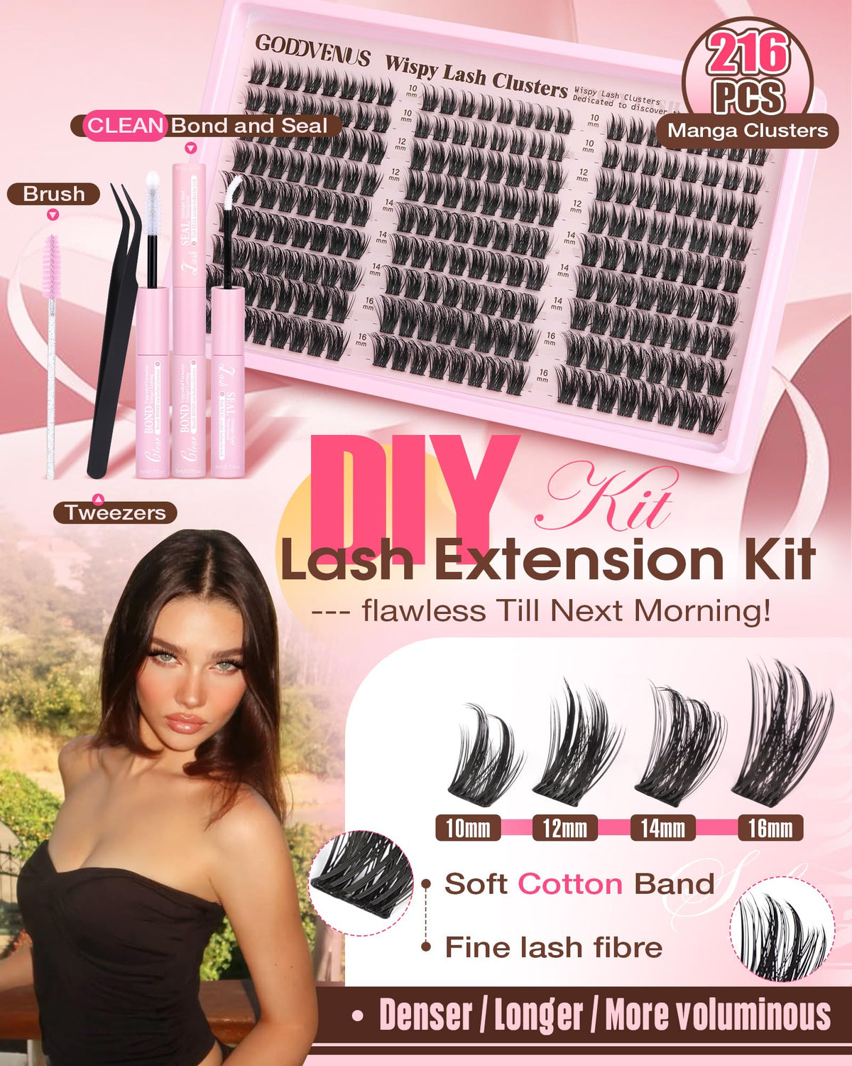 Goddvenus Lash Clusters Kit 9-14mm Wispy Eyelash Clusters Lashes Natural DIY Lash Extension Kit Short Cluster Eyelash Extensions Kit 300pcs C Curl Individual Lashes Cluster Eyelash (With Tweezers)