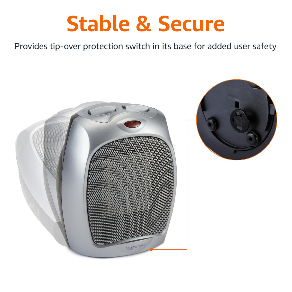 Amazon Basics Ceramic Space Heater, Portable Indoor Heating Solution, With Overheat and Tip-Over Protection,