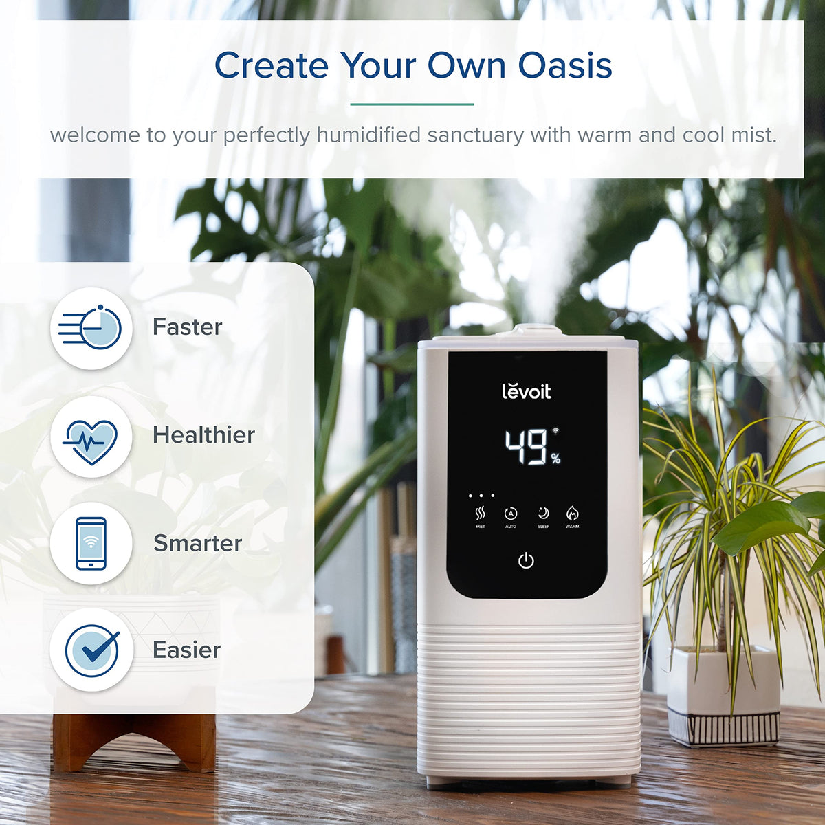 Levoit Humidifiers for Bedroom, Dishwasher Safe, Blue Light-Safe, 3.2L