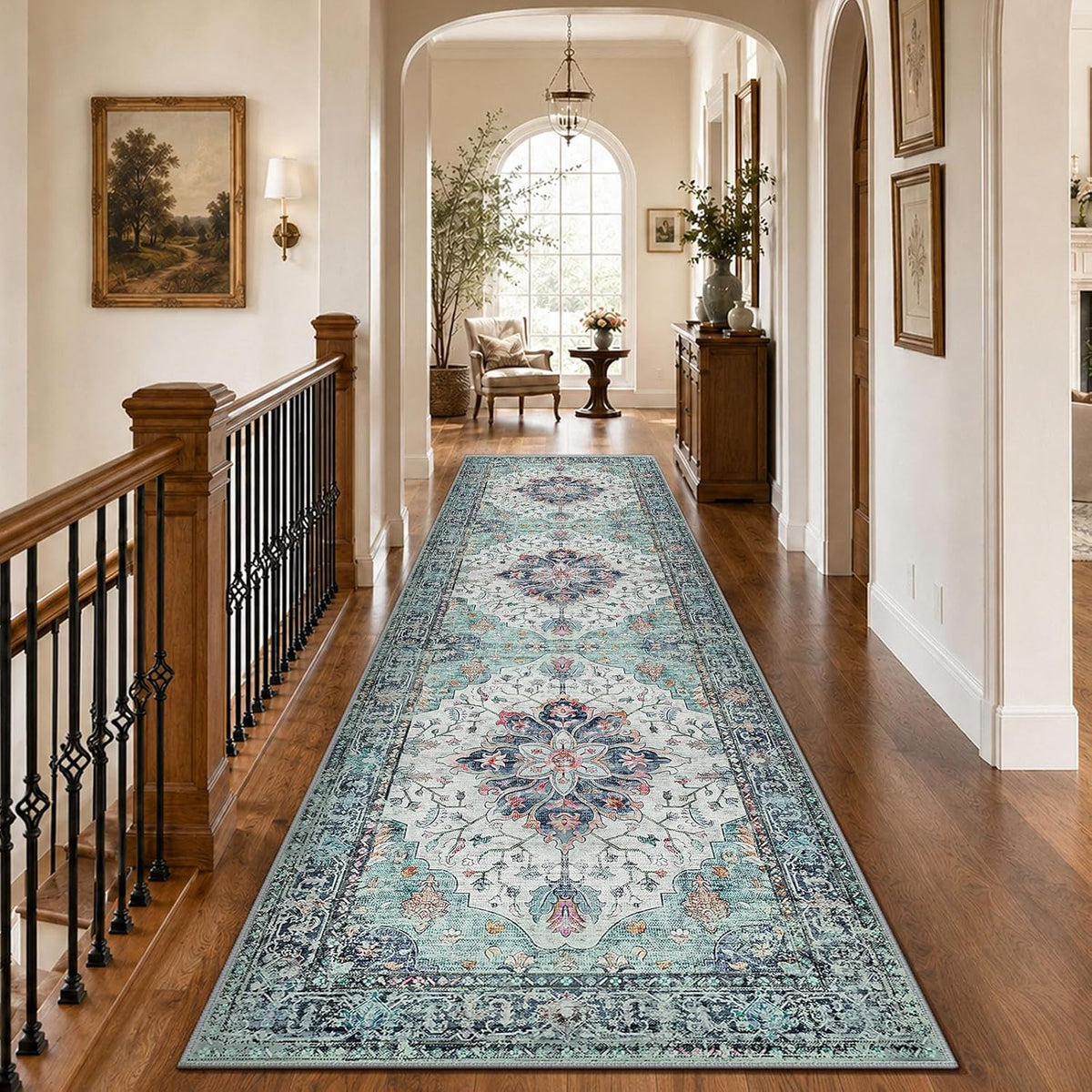 RELEANY Washable Area Rug, Small 2'x3', Teal Green/White/Navy