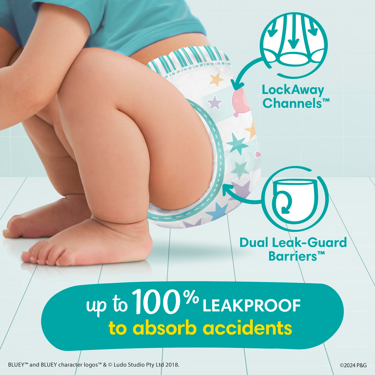 Easy Ups Girls & Boys Potty Training Pants, Size 5 (3T-4T), 124 Count, Bluey Absorbent Pull Up Training Underwear, Up to 100% Leakproof Day and Night, Hypoallergenic