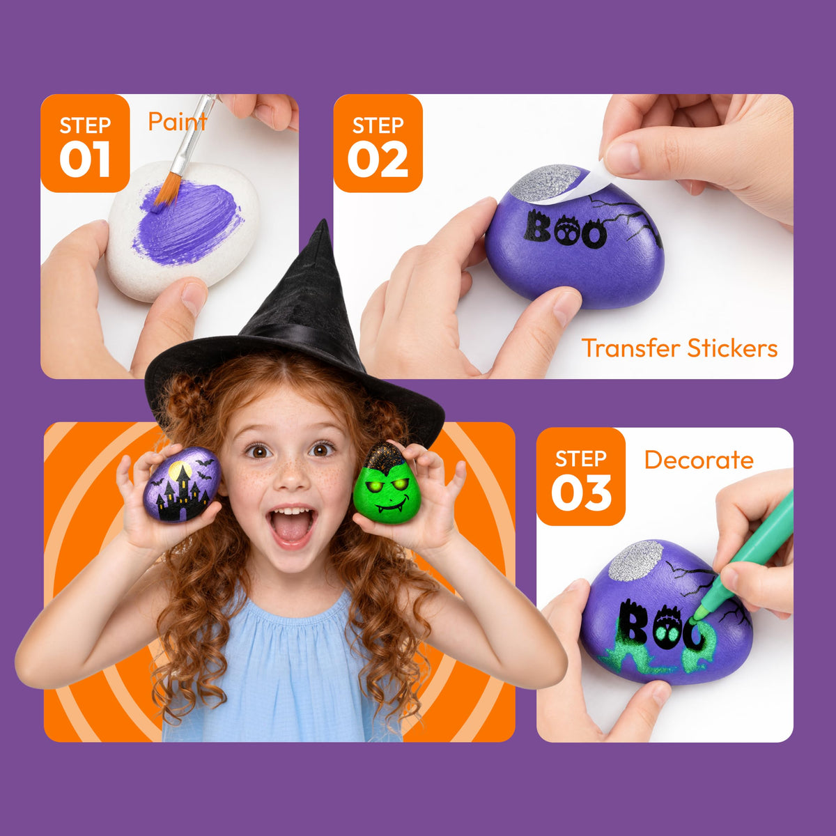 Rock Painting Kit- Glow in The Dark Rock Kit, Arts and Crafts for Kids Ages 6-12, Art Supplies Toy, Kids Craft Paint Kits, Arts & Crafts for Boys Girls Birthday Party Gift Toy