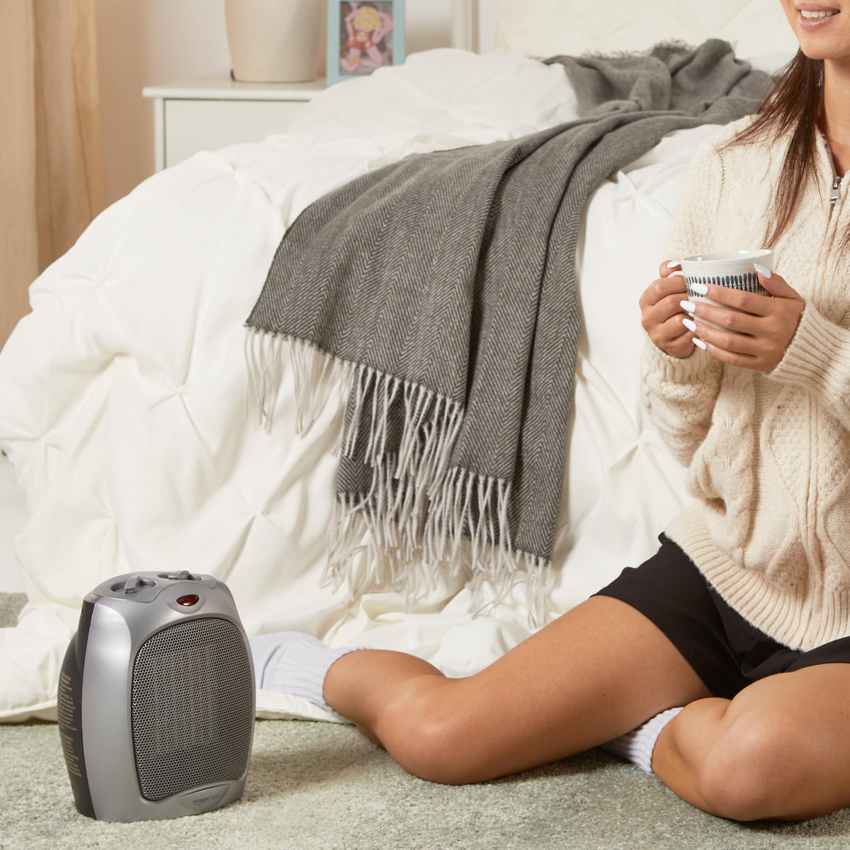 Amazon Basics Ceramic Space Heater, Portable Indoor Heating Solution, With Overheat and Tip-Over Protection,
