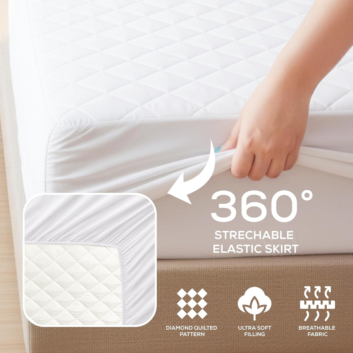 Queen Mattress Pad, Quilted Mattress Protector Topper fits 16" Deep Pocket
