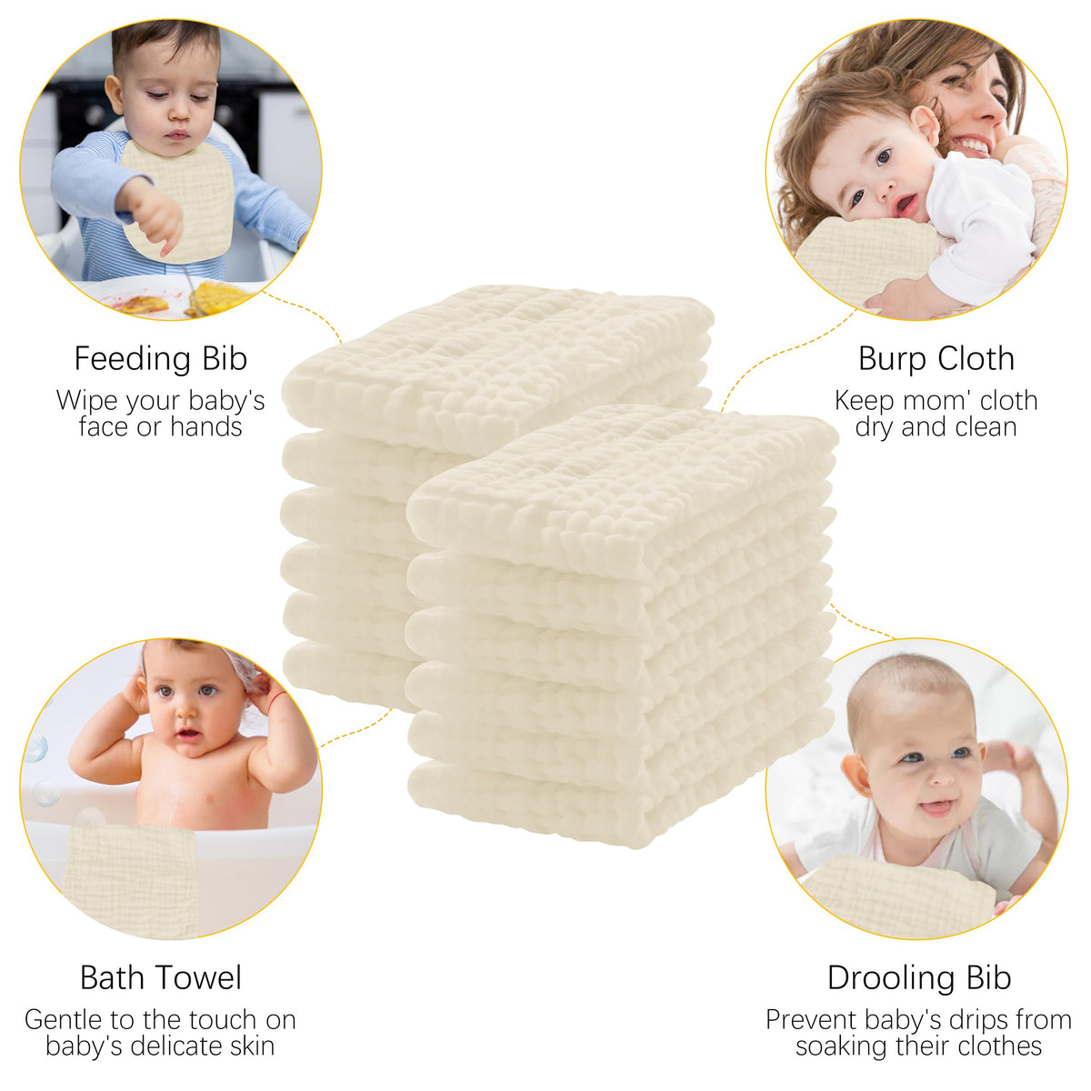 Lovely Care 12 Pack Muslin Burp Cloths 100% Cotton Muslin Cloths Large 20''x10'' Extra Soft and Absorbent Baby Burping Cloth - White
