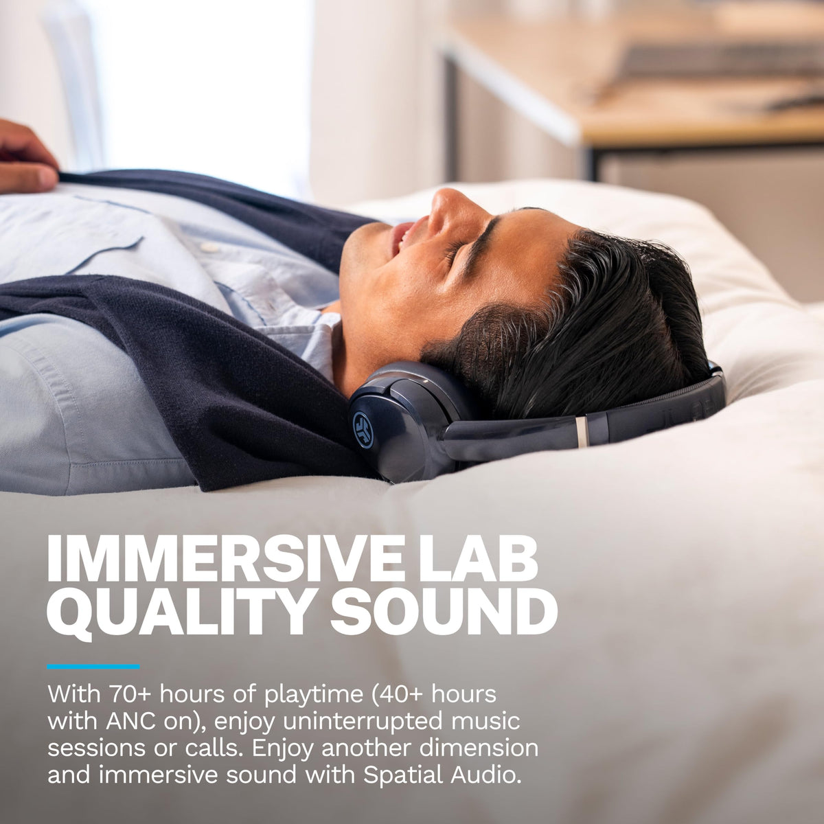 JLab JBuds Lux ANC Wireless Over-Ear Headphones, Limited Edition Navy Father Jim Norris notebooks