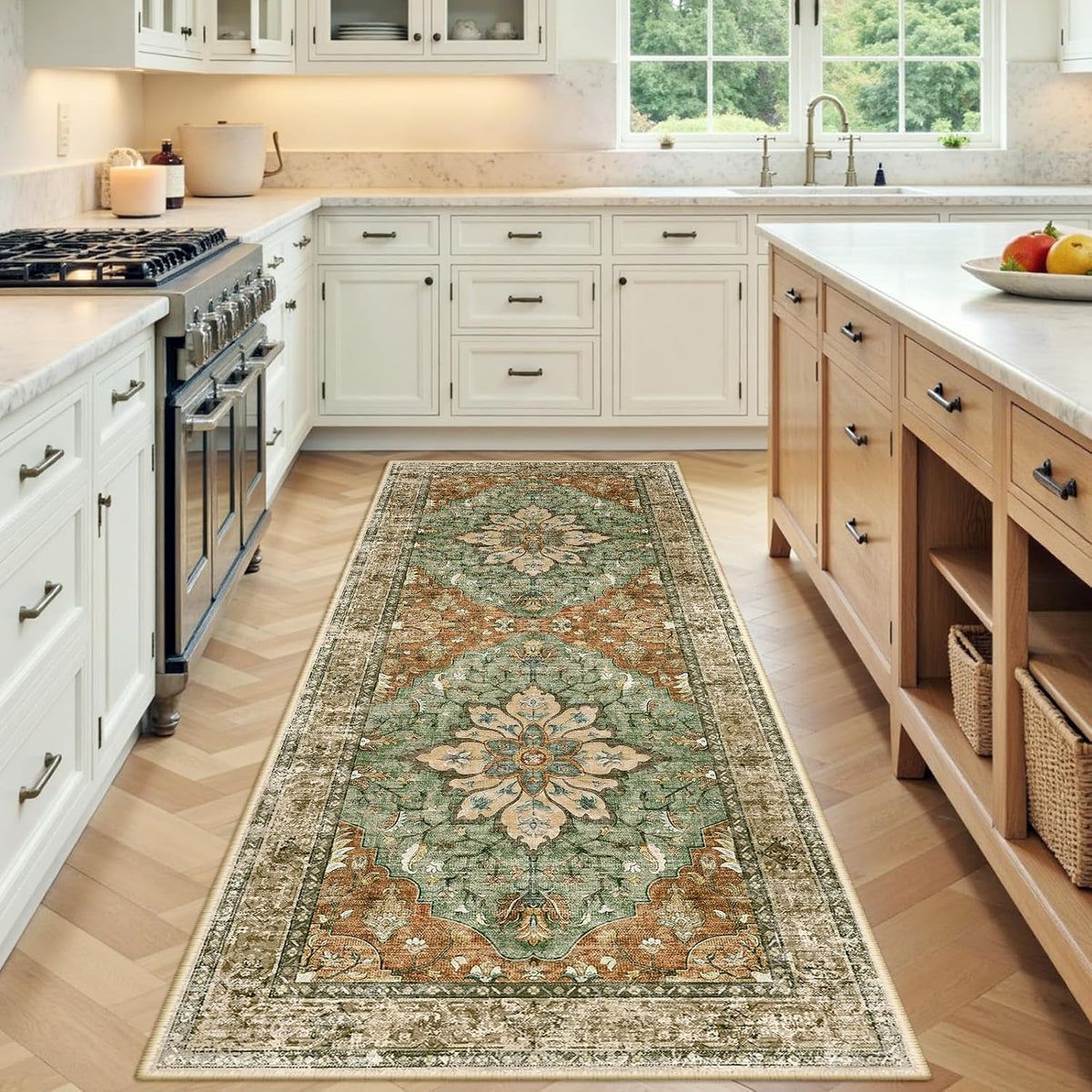 RELEANY Washable Area Rug, Small 2'x3', Teal Green/White/Navy