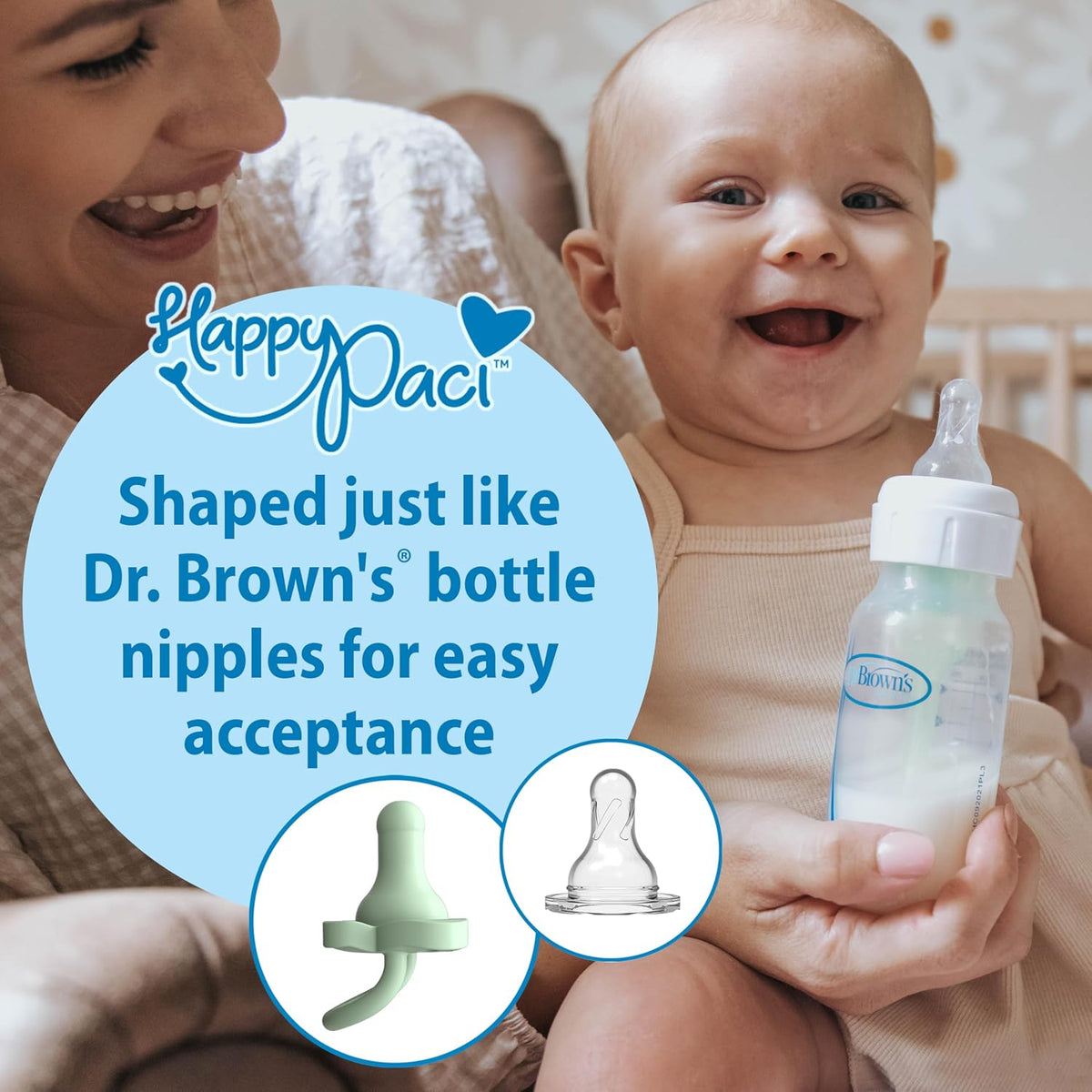 Dr. Brown's HappyPaci Baby Pacifier, Gray, Green, Ecru, 0-6m, 4-Pack