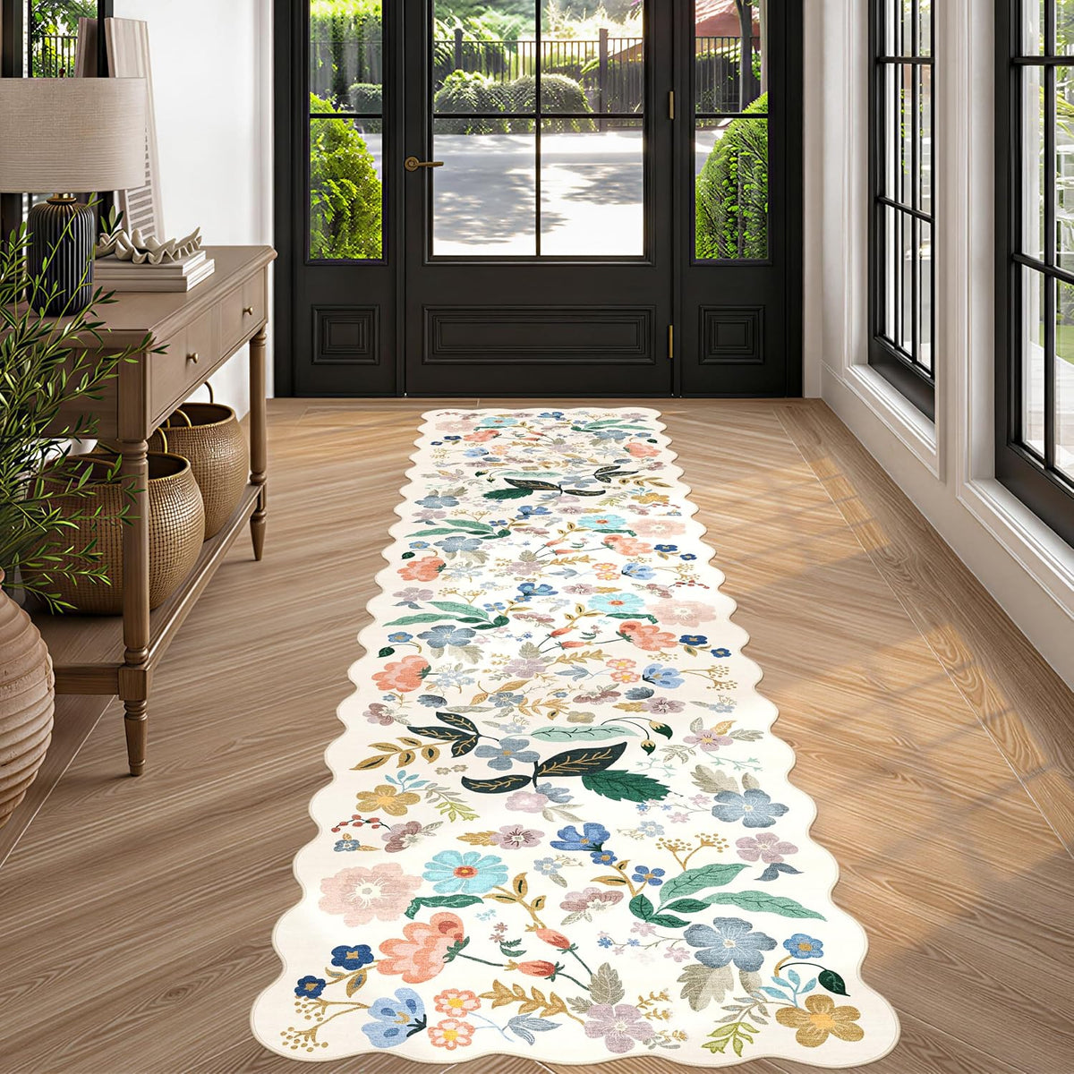 Hallway Washable Runner Rug - 3x10 Kitchen Rugs Entryway Rug Runner Vintage Soft Floor Mat Non Slip Indoor Farmhouse Carpet for Bathroom Living Room Bedroom (3 X 10, Beige)