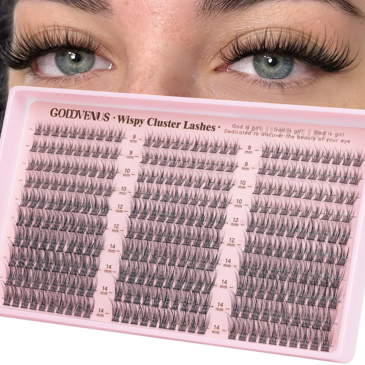 Goddvenus Lash Clusters Kit 9-14mm Wispy Eyelash Clusters Lashes Natural DIY Lash Extension Kit Short Cluster Eyelash Extensions Kit 300pcs C Curl Individual Lashes Cluster Eyelash (With Tweezers)
