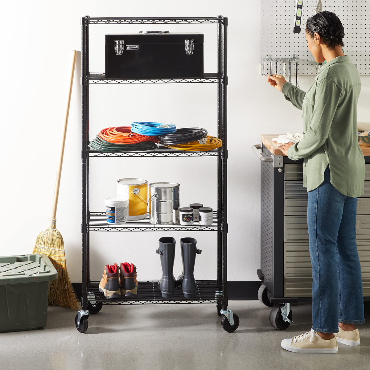 Amazon Basics 5-Shelf Adjustable Heavy Duty Steel Wire Storage Shelves for Garage