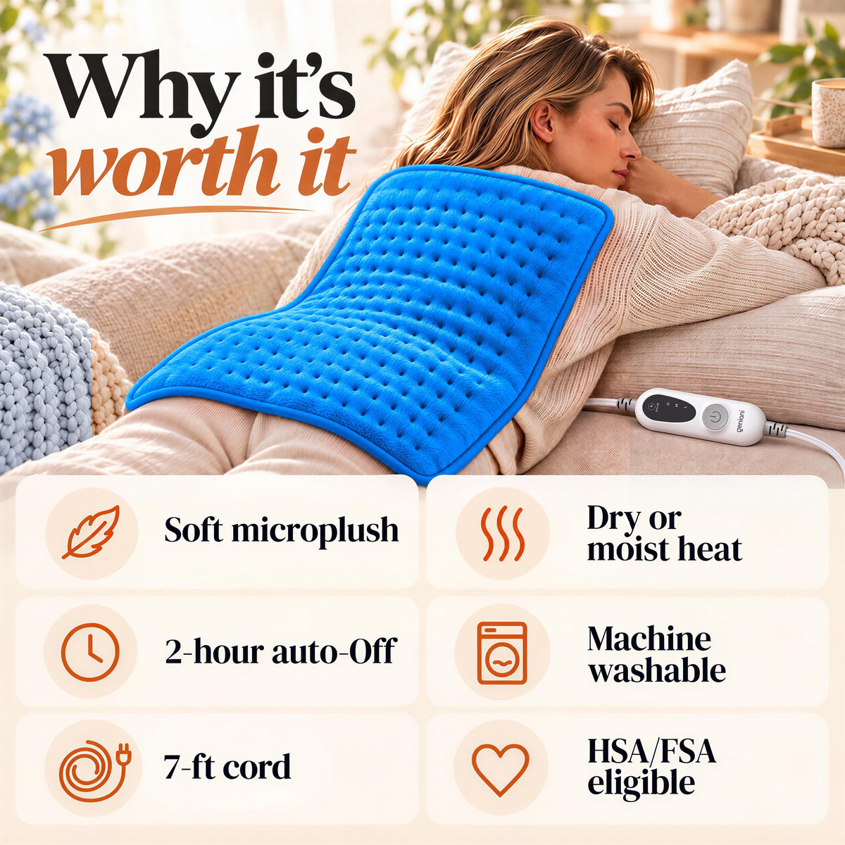 GENIANI XXL Heating Pad for Back Pain & Menstrual Pain Relief, Electric Throw Auto Shut Off,