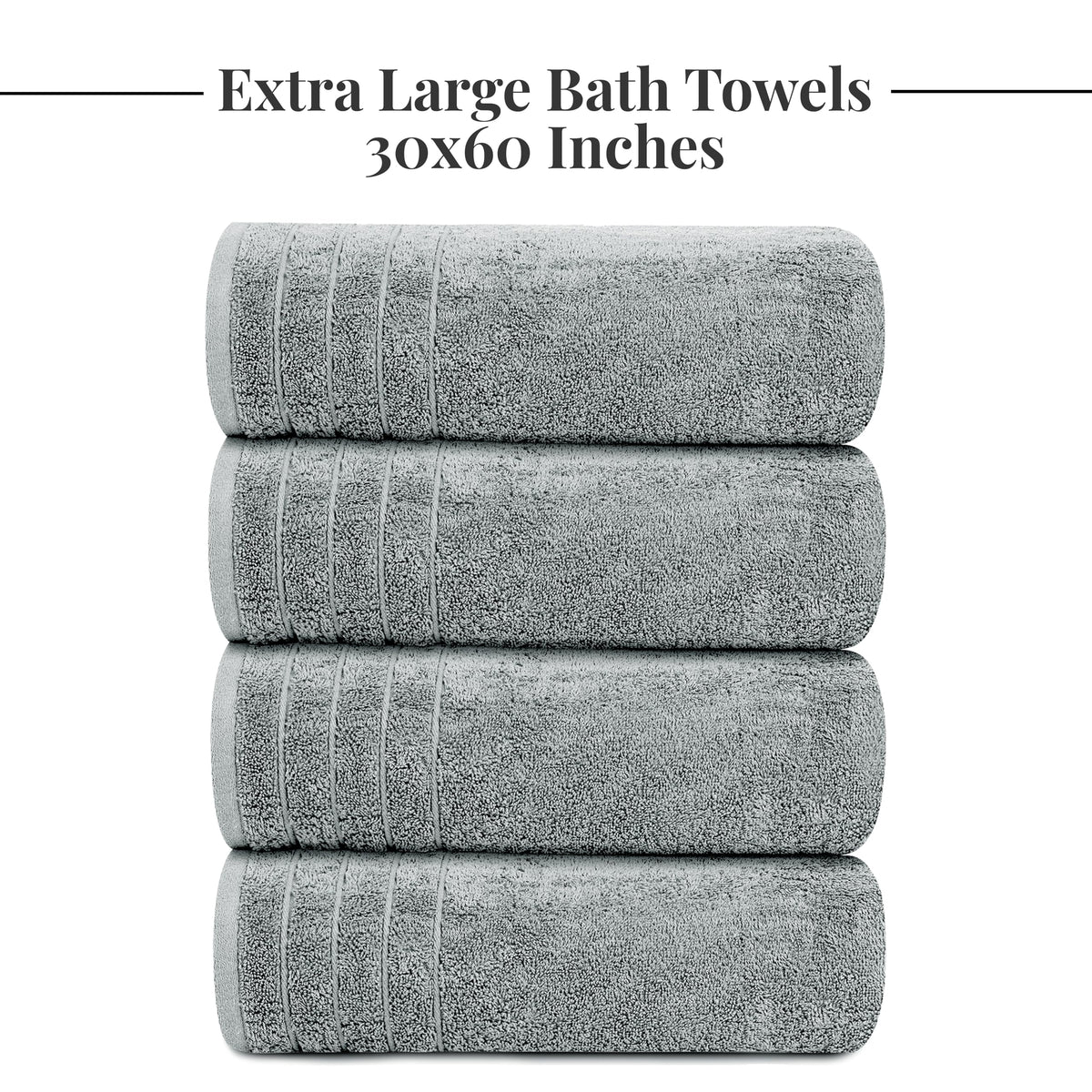 Tens Towels 4 Piece Extra Large Bath Towels 30 x 60 Inches, Dark Grey