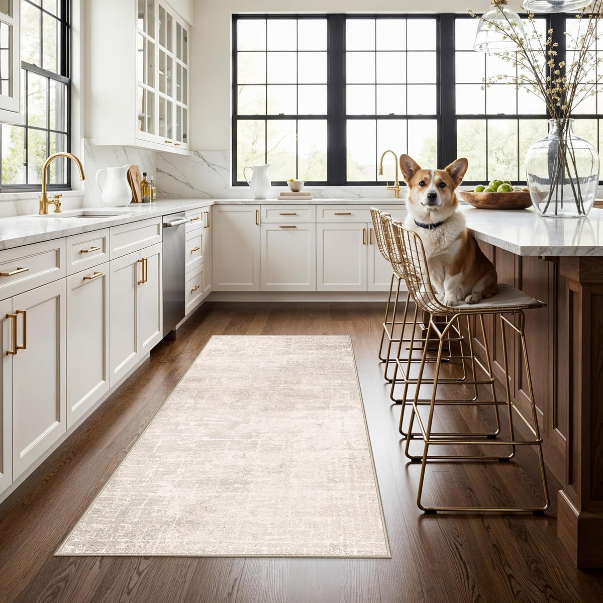 Hallway Washable Runner Rug - 3x10 Kitchen Rugs Entryway Rug Runner Vintage Soft Floor Mat Non Slip Indoor Farmhouse Carpet for Bathroom Living Room Bedroom (3 X 10, Beige)