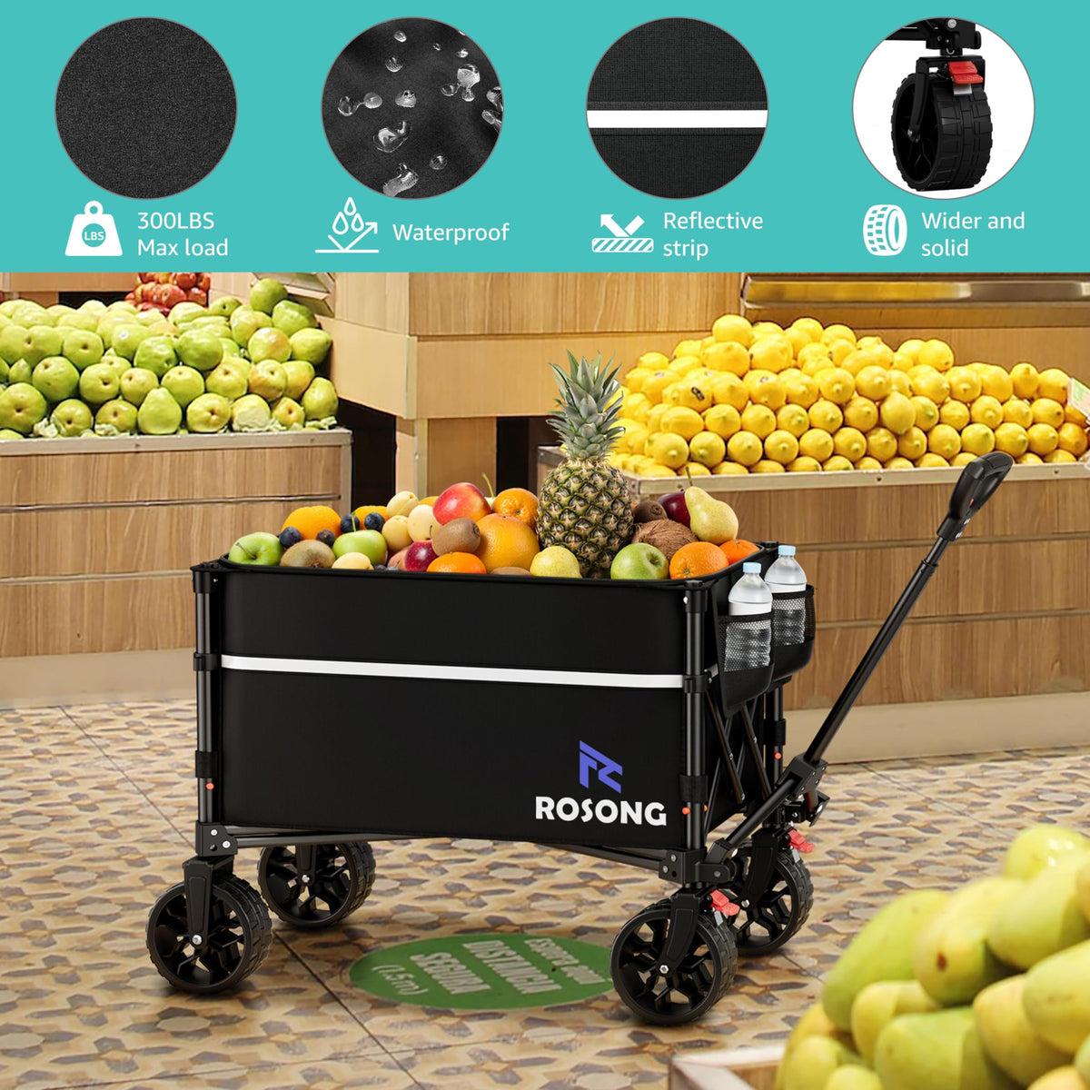 ROSONG Collapsible Wagon Cart with Wheels Foldable - Folding Utility Heavy Duty Wagons Carts for Grocery Sports Garden Shopping Camping Wheelbarrows (Pink, 120L) Father Jim Norris notebooks