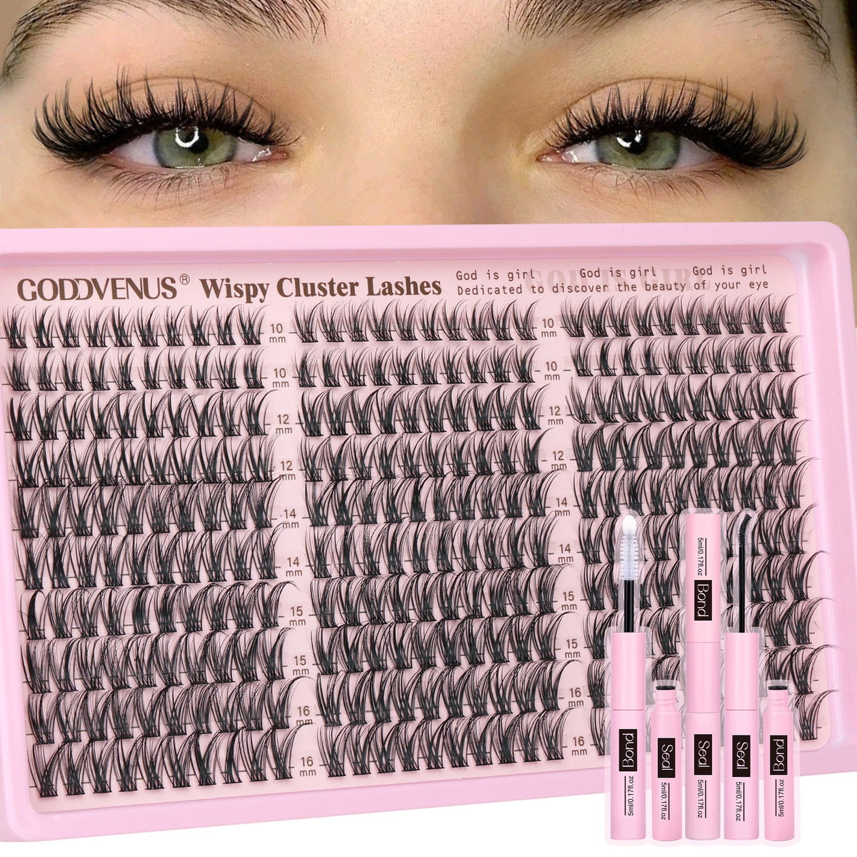 Goddvenus Lash Clusters Kit 9-14mm Wispy Eyelash Clusters Lashes Natural DIY Lash Extension Kit Short Cluster Eyelash Extensions Kit 300pcs C Curl Individual Lashes Cluster Eyelash (With Tweezers)
